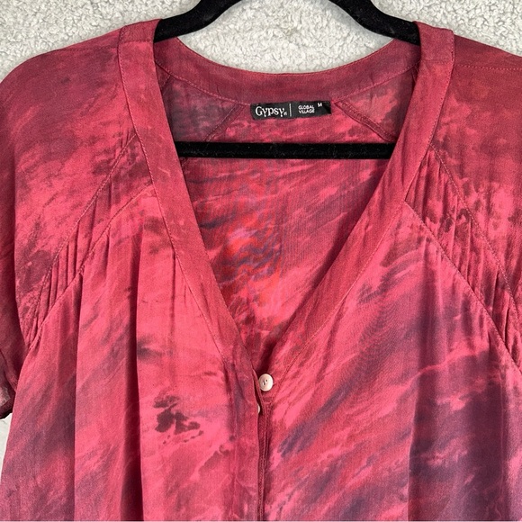 Gypsy 05 Top Womens Medium Wine Red Ombre Silk Dolman Sleeve Button Up Blouse - Picture 4 of 8